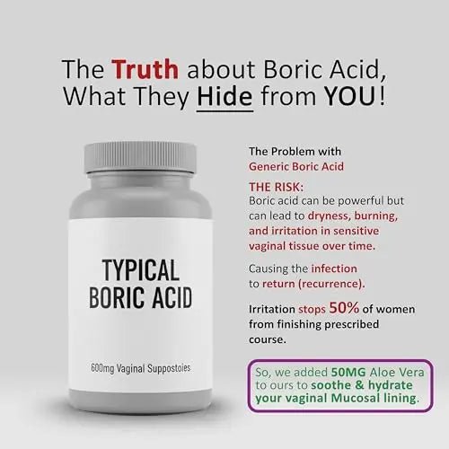 cosynee Boric Acid Capsules for Women with Aloe Vera – 60 Capsules, 650mg Each – Feminine Hygiene Support - TrustMedUSA