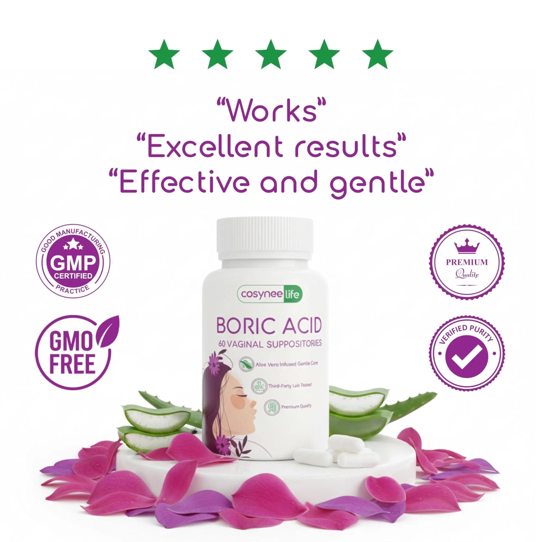 cosynee Boric Acid Capsules for Women with Aloe Vera – 60 Capsules, 650mg Each – Feminine Hygiene Support - TrustMedUSA