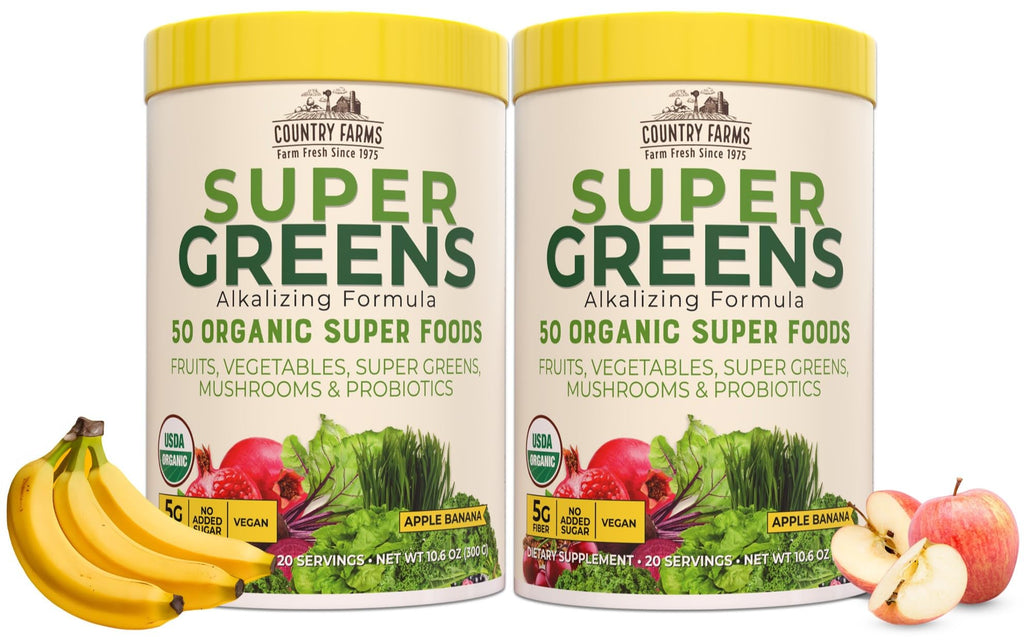 Country Farms Super Greens Apple Banana Powder Smoothie, Organic Super Foods, USDA Organic Drink Mix, Fruits, Vegetables, Mushrooms, Superfood Nutrition, 40 Servings, 2 Pack - TrustMedUSA
