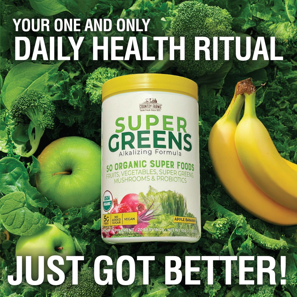 Country Farms Super Greens Apple Banana Powder Smoothie, Organic Super Foods, USDA Organic Drink Mix, Fruits, Vegetables, Mushrooms, Superfood Nutrition, 40 Servings, 2 Pack - TrustMedUSA