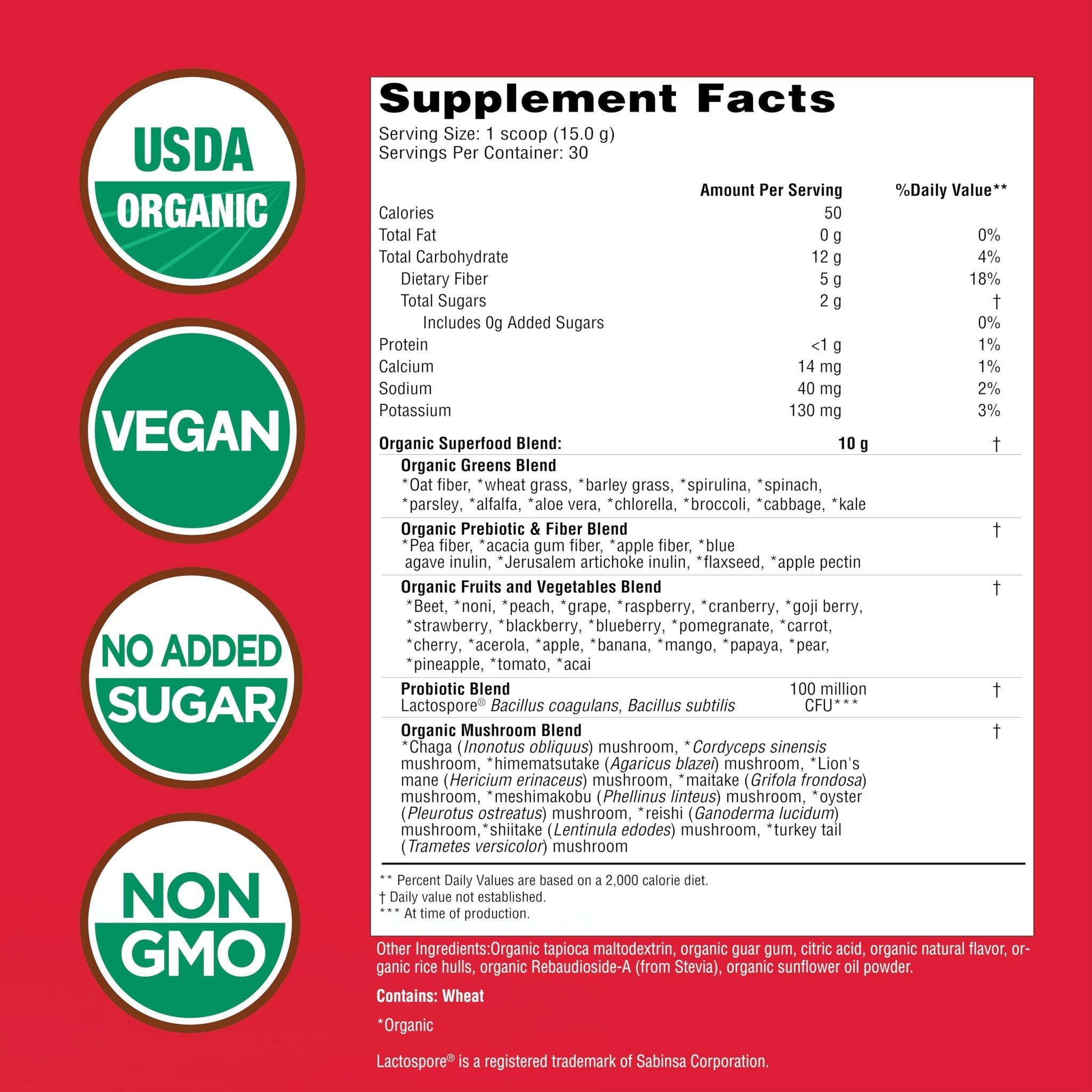 Country Farms Super Greens Berry Flavor, 50 Organic Super Foods, USDA Organic Drink Mix (Wheat Grass, Spirulina, Chlorella) Mushrooms & Probiotics, with Fiber, Gut Health, Natural Energy, 30 Servings - Maple Wellness Supplements