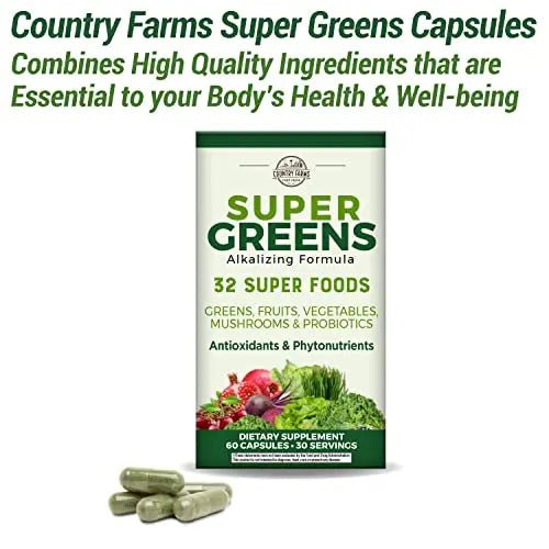 COUNTRY FARMS Super Greens Vegicaps, 32 Super Foods, Whole Food Supplement - TrustMedUSA