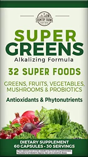 COUNTRY FARMS Super Greens Vegicaps, 32 Super Foods, Whole Food Supplement - TrustMedUSA