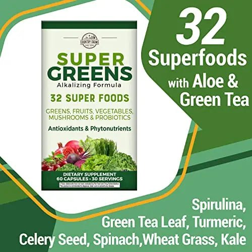 COUNTRY FARMS Super Greens Vegicaps, 32 Super Foods, Whole Food Supplement - TrustMedUSA