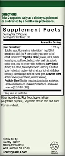 COUNTRY FARMS Super Greens Vegicaps, 32 Super Foods, Whole Food Supplement - TrustMedUSA