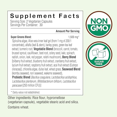 Country Farms Super Greens Vegicaps, 32 Super Foods, Whole Food Supplement, Greens, Fruit, Vegetables, Mushrooms & Probiotics, Rich in Antioxidants & Phytonutrients, 60 Count, 30 Servings - TrustMedUSA