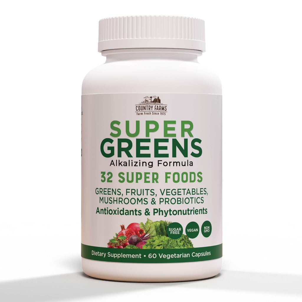 Country Farms Super Greens Vegicaps, 32 Super Foods, Whole Food Supplement, Greens, Fruit, Vegetables, Mushrooms & Probiotics, Rich in Antioxidants & Phytonutrients, 60 Count, 30 Servings - TrustMedUSA