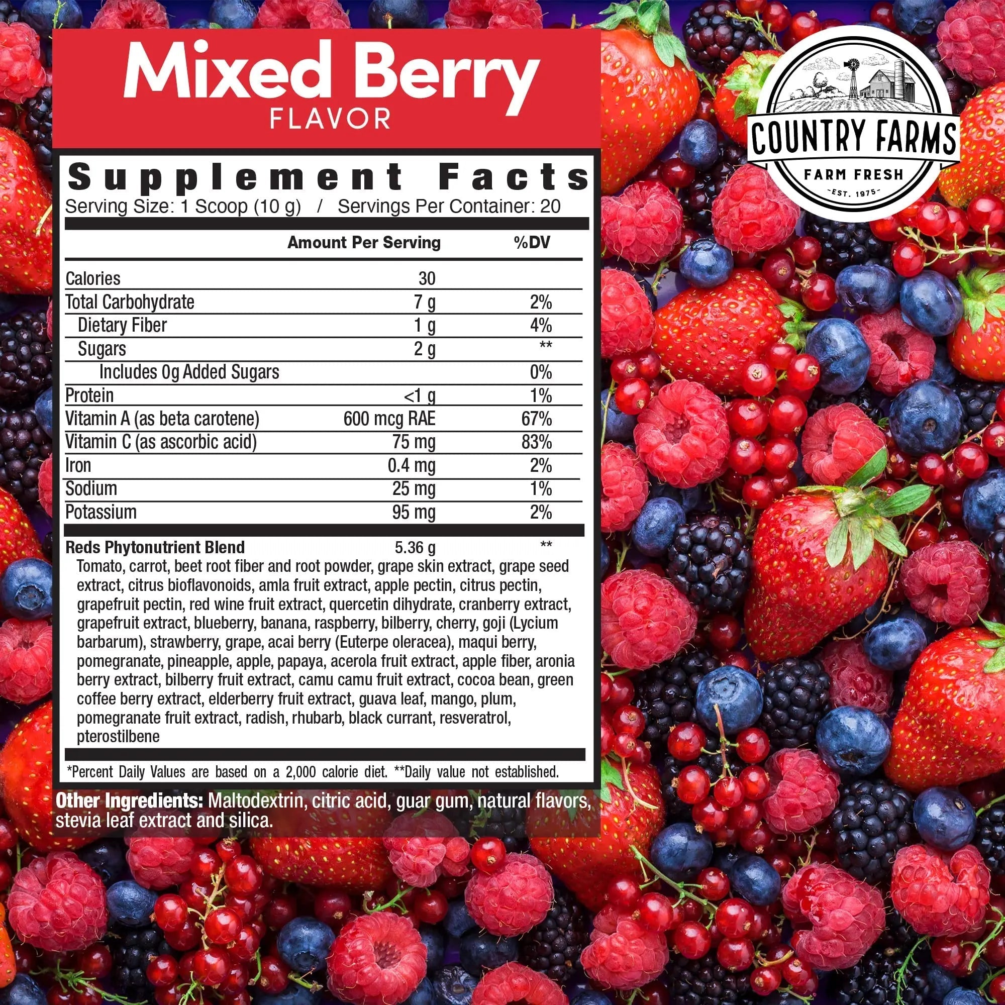 COUNTRY FARMS Super Reds, Energizing Polyphenol Superfood, Over 40 Super Fruits - TrustMedUSA