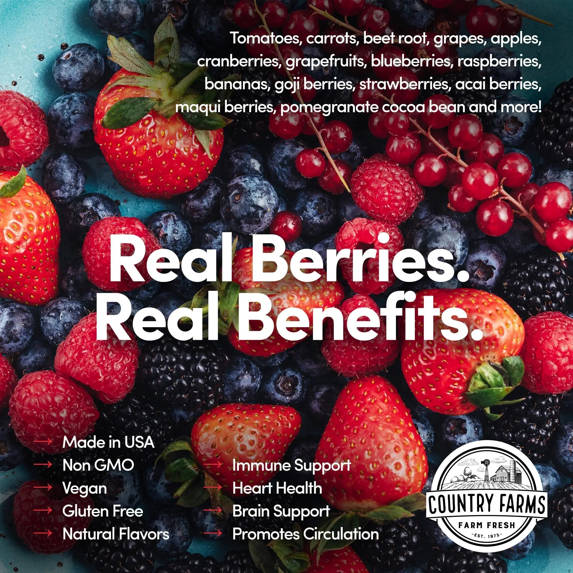 COUNTRY FARMS Super Reds, Energizing Polyphenol Superfood, Over 40 Super Fruits - TrustMedUSA