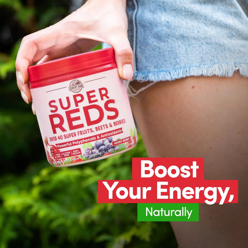 COUNTRY FARMS Super Reds, Energizing Polyphenol Superfood, Over 40 Super Fruits - TrustMedUSA