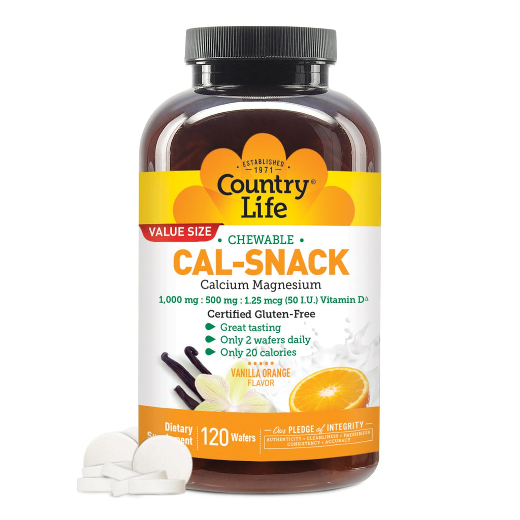 Country Life Cal-Snack - Chewable Calcium Magnesium Supplement wafers with Vitamin D3, Easy to Digest, Vanilla Orange Flavor, Dietary Supplement - TrustMedUSA