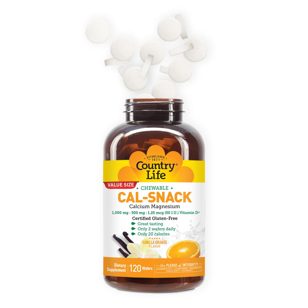 Country Life Cal-Snack - Chewable Calcium Magnesium Supplement wafers with Vitamin D3, Easy to Digest, Vanilla Orange Flavor, Dietary Supplement - TrustMedUSA