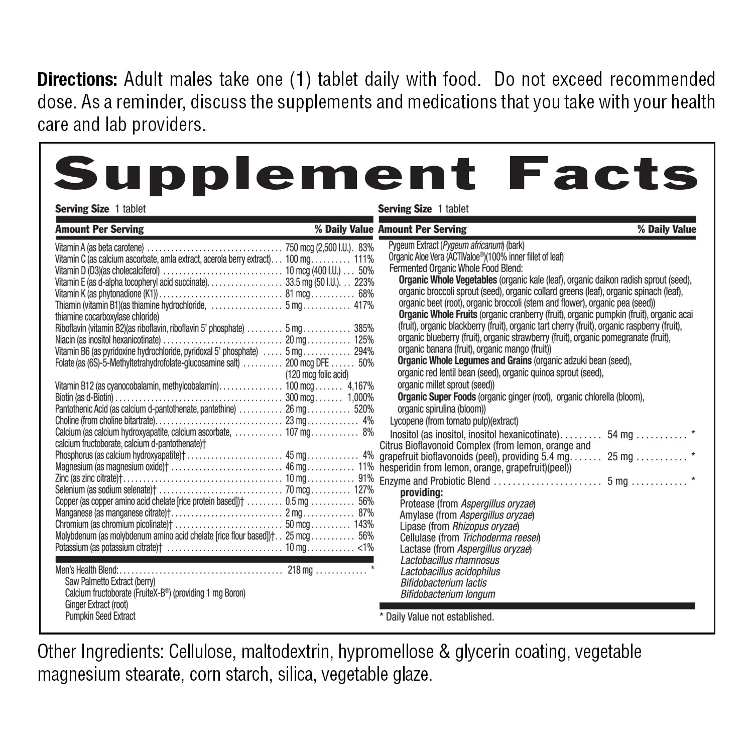 Country Life Core Daily-1 for Men - Multivitamin with Probiotics, Saw Palmetto, Pumpkin Seed Extract, and Coenzymated B Vitamins - Gluten-Free and Vegetarian - 60 Tablets - TrustMedUSA