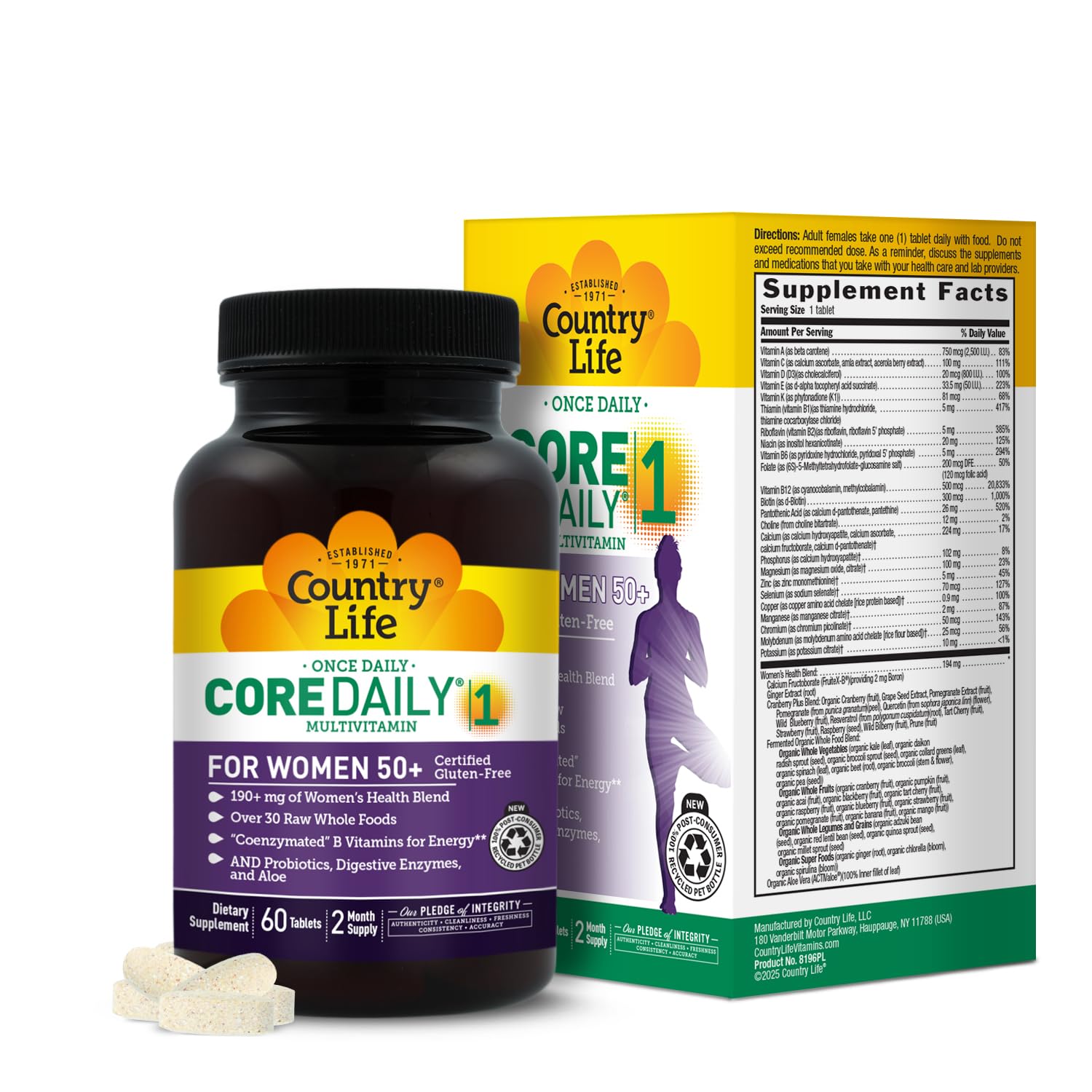 Country Life CORE Daily-1 for Women 50+ Multivitamin - Formulated for Women Over 50, Complete Daily Nutrition with Women's Health Blend, Coenzymated B Vitamins, Probiotics, and Digestive Enzymes - TrustMedUSA