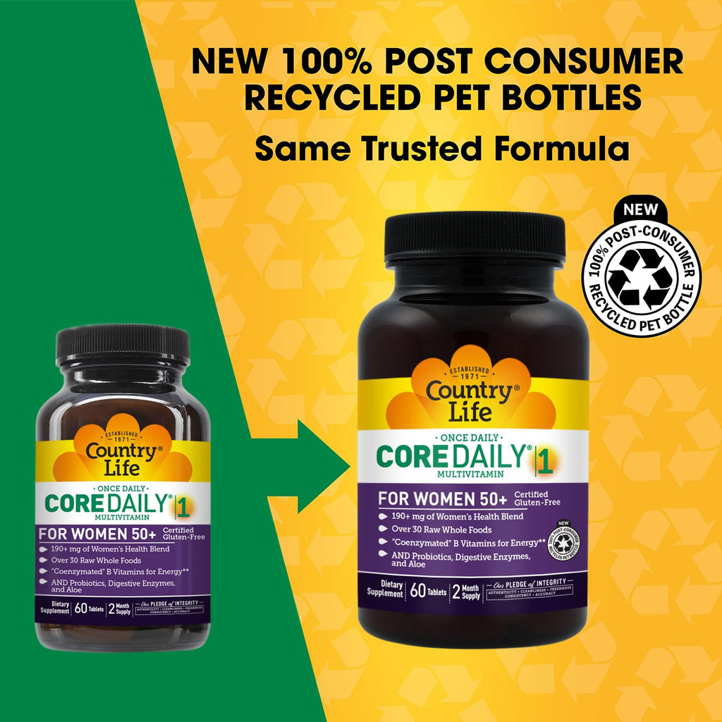Country Life CORE Daily-1 for Women 50+ Multivitamin - Formulated for Women Over 50, Complete Daily Nutrition with Women's Health Blend, Coenzymated B Vitamins, Probiotics, and Digestive Enzymes - TrustMedUSA