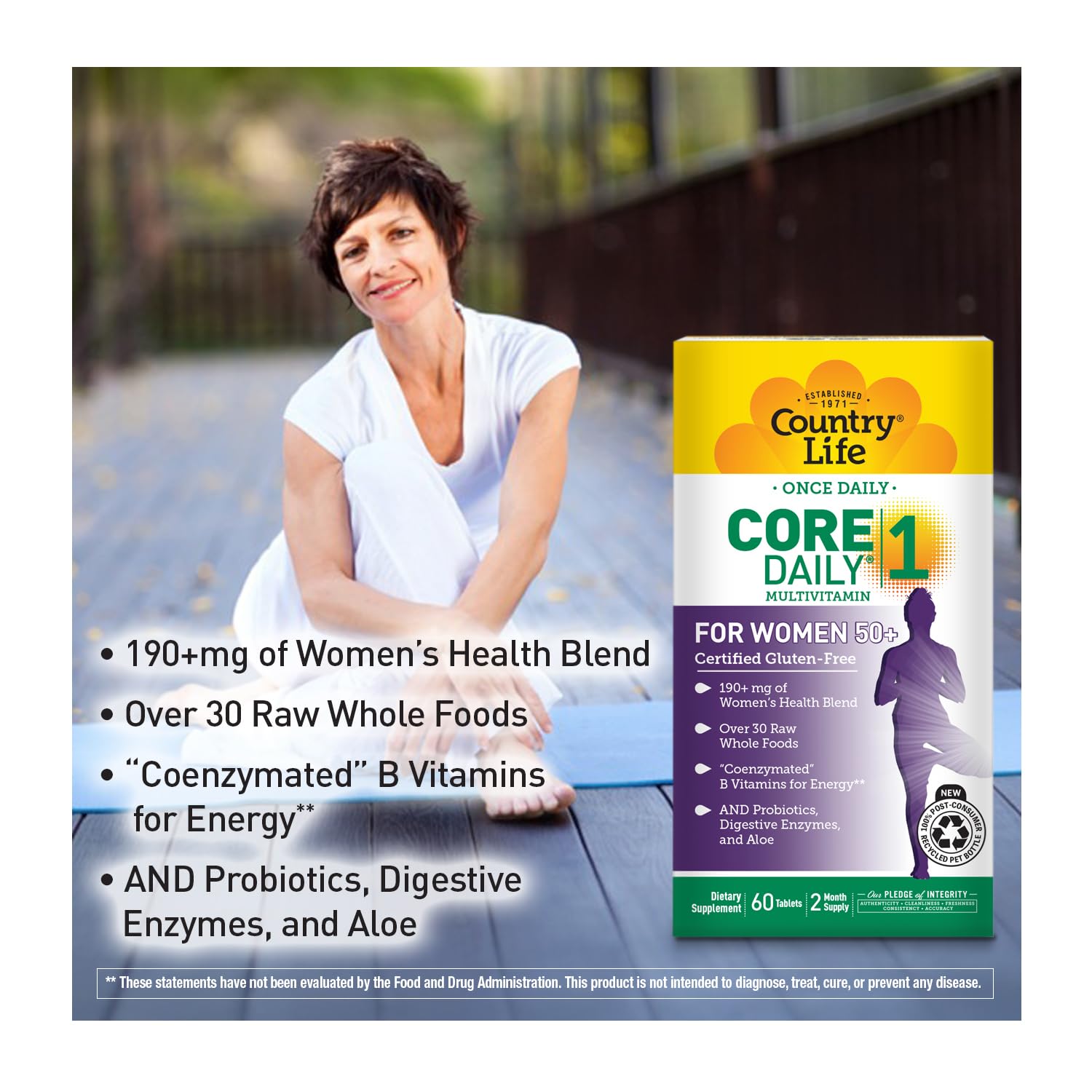 Country Life CORE Daily-1 for Women 50+ Multivitamin - Formulated for Women Over 50, Complete Daily Nutrition with Women's Health Blend, Coenzymated B Vitamins, Probiotics, and Digestive Enzymes - TrustMedUSA