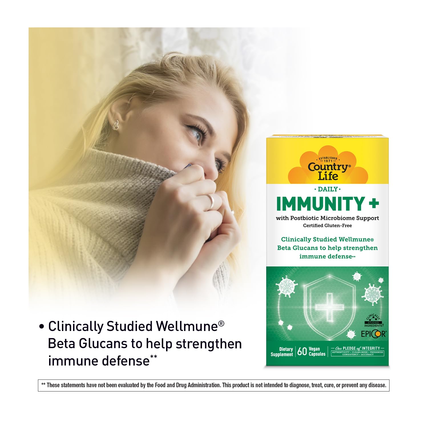Country Life Immunity+ Supplement, 60 Capsules - Supports Immune and Gut Health - for Men and Women - Clinically Studied Ingredients, Vegan, Gluten Free, Certified B Corporation - TrustMedUSA