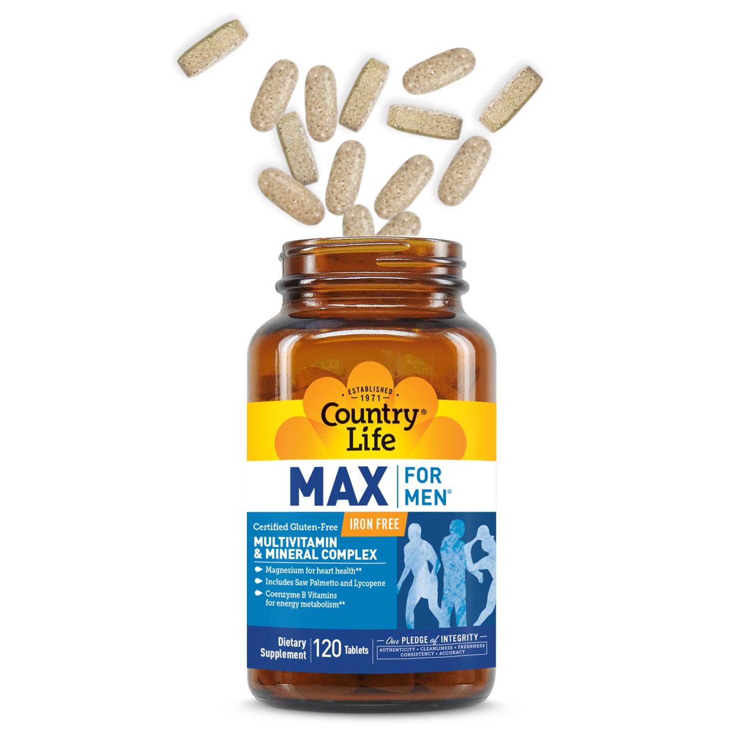 Country Life Max for Men Multivitamin: Iron-Free, Gluten Free, Saw Palmetto, Lycopene, Daily Support for Energy, Heart & Men's Health,120 Vegetarian Tablets - TrustMedUSA