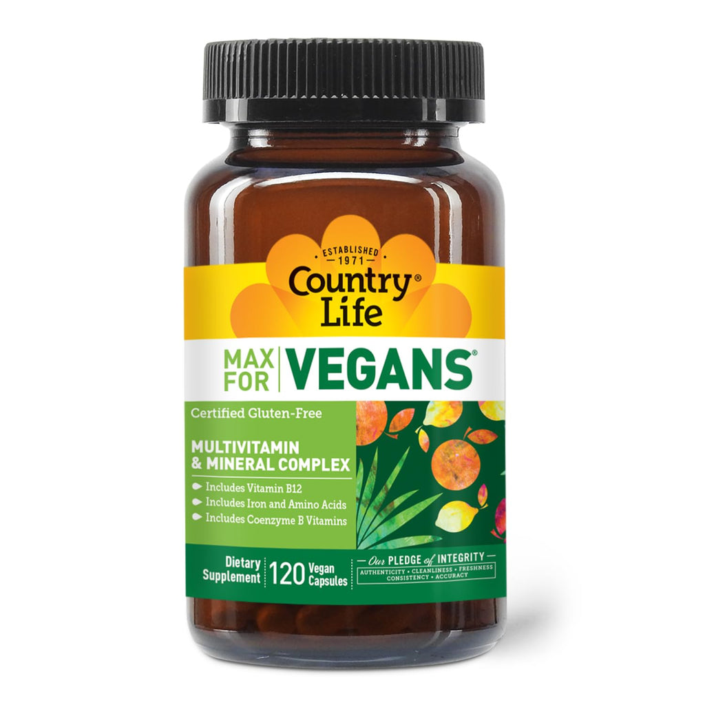 Country Life Max for Vegans - 120 Vegan Capsules - Daily Multivitamins - Immune Support Supplement - Contains Vitamin B12, Iron, Amino Acids, Coenzyme B Vitamins - Gluten-Free - TrustMedUSA