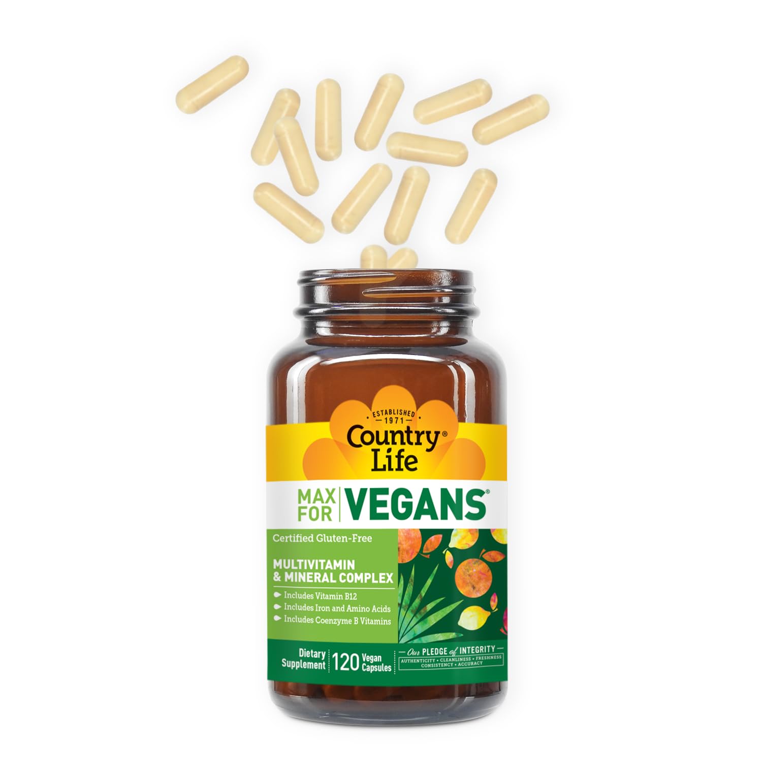 Country Life Max for Vegans - 120 Vegan Capsules - Daily Multivitamins - Immune Support Supplement - Contains Vitamin B12, Iron, Amino Acids, Coenzyme B Vitamins - Gluten-Free - TrustMedUSA
