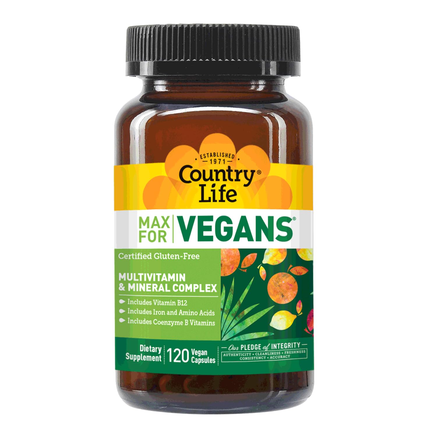 Country Life Max for Vegans - 120 Vegan Capsules - Daily Multivitamins - Immune Support Supplement - Contains Vitamin B12, Iron, Amino Acids, Coenzyme B Vitamins - Gluten-Free - TrustMedUSA
