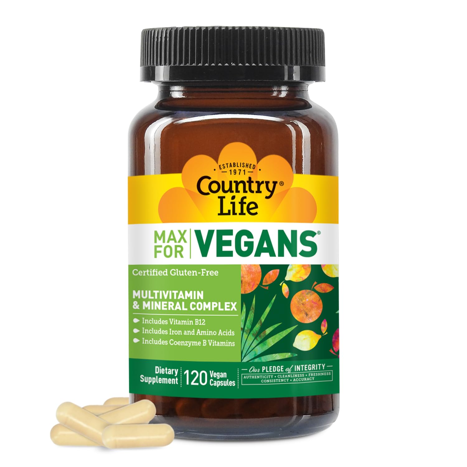 Country Life Max for Vegans - 120 Vegan Capsules - Daily Multivitamins - Immune Support Supplement - Contains Vitamin B12, Iron, Amino Acids, Coenzyme B Vitamins - Gluten-Free - TrustMedUSA