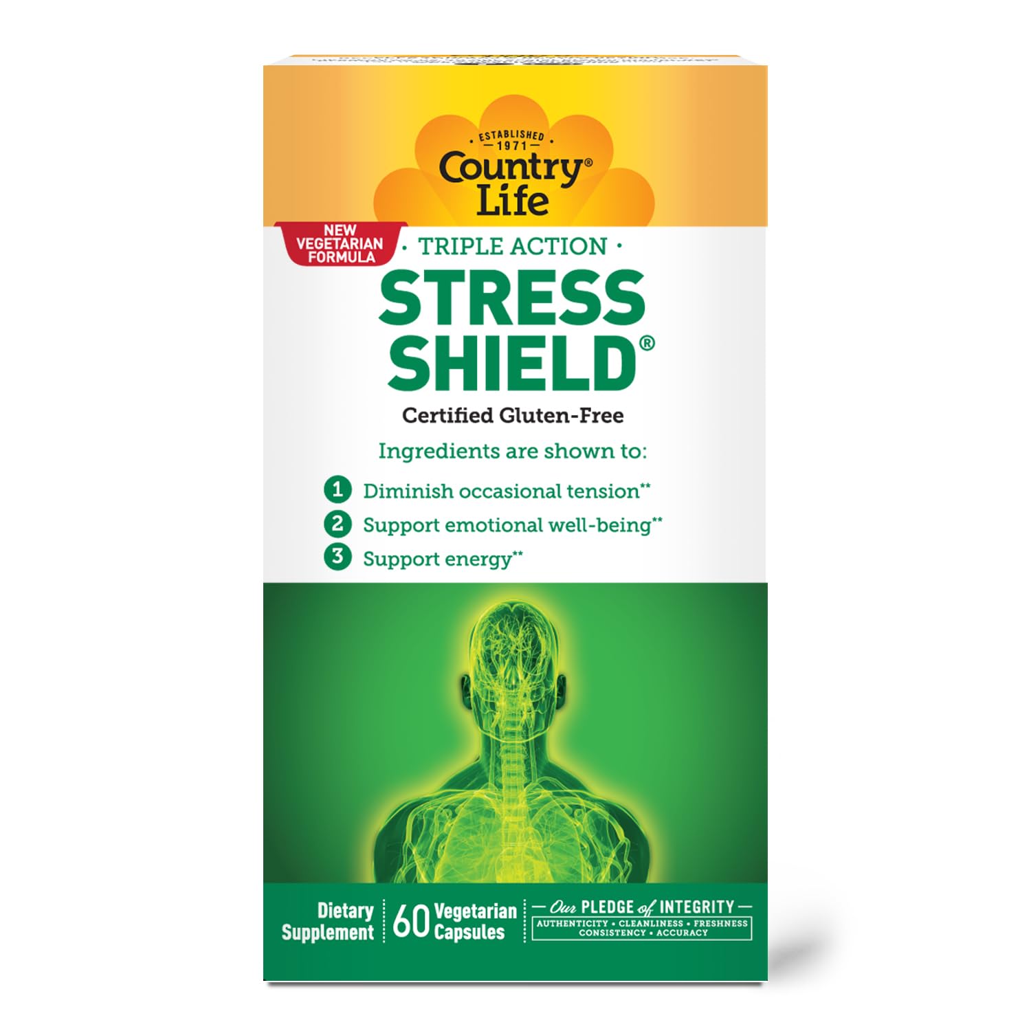 Country Life Stress Shield – Stress & Tension Relief Supplement with Ashwagandha, B-Vitamins for Energy & Emotional Well-Being, Supports Mental Clarity & Resilience, Gluten-Free, Vegan, 60 Capsules - TrustMedUSA