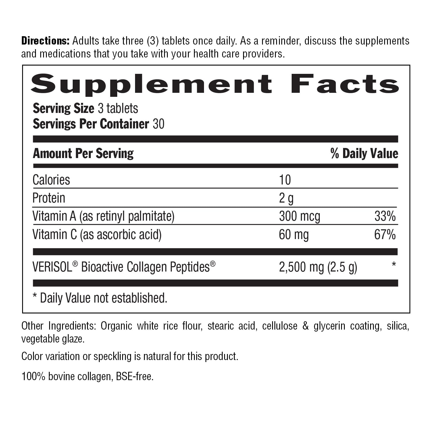Country Life Verisol Collagen Peptides Tablets - Reduce Depth of W[KB2] rinkles & Enhance Skin Elasticity-90 Tablets-Includes Vitamin A&C - Collagen Powder for Women & Men - Boost Skin Collagen by 60% - Maple Wellness Supplements