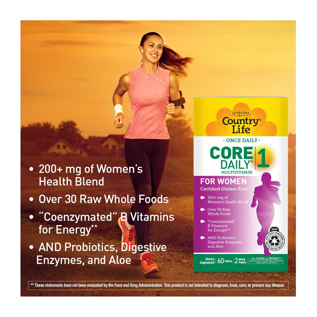 Country Life Women’s Core 1 Daily Multivitamin with Iron, Cranberry, Probiotics, and Digestive Enzymes-Certified Gluten-Free Formula for Energy, Immune Support and Complete Digestive Health,60 Tablets - TrustMedUSA
