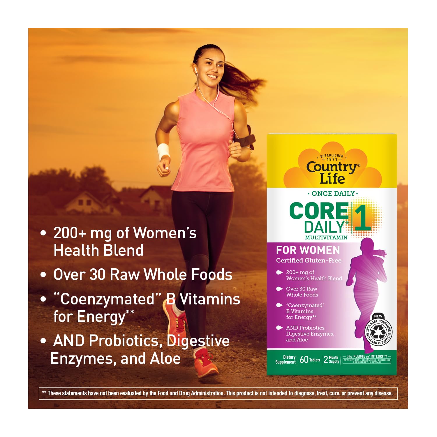 Country Life Women’s Core 1 Daily Multivitamin with Iron, Cranberry, Probiotics, and Digestive Enzymes-Certified Gluten-Free Formula for Energy, Immune Support and Complete Digestive Health,60 Tablets - TrustMedUSA