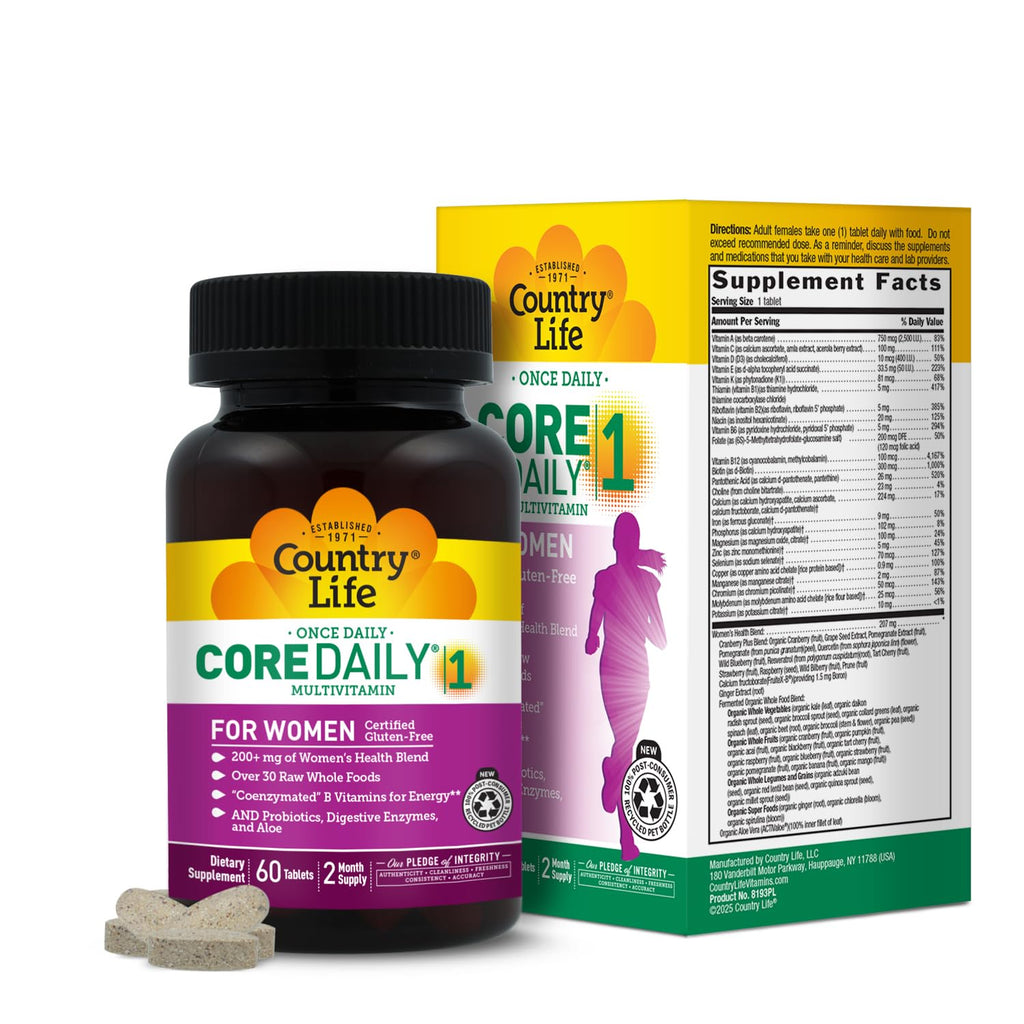 Country Life Women’s Core 1 Daily Multivitamin with Iron, Cranberry, Probiotics, and Digestive Enzymes-Certified Gluten-Free Formula for Energy, Immune Support and Complete Digestive Health,60 Tablets - TrustMedUSA