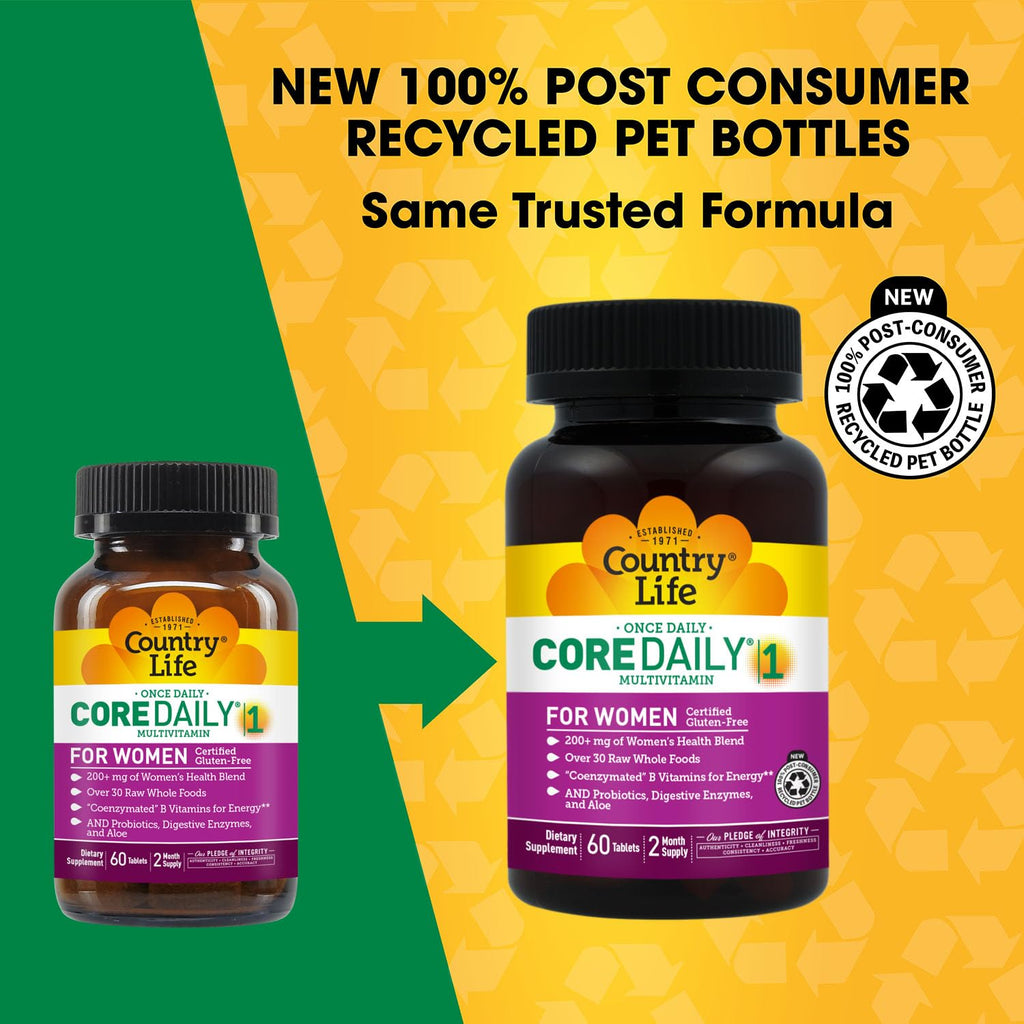 Country Life Women’s Core 1 Daily Multivitamin with Iron, Cranberry, Probiotics, and Digestive Enzymes-Certified Gluten-Free Formula for Energy, Immune Support and Complete Digestive Health,60 Tablets - TrustMedUSA