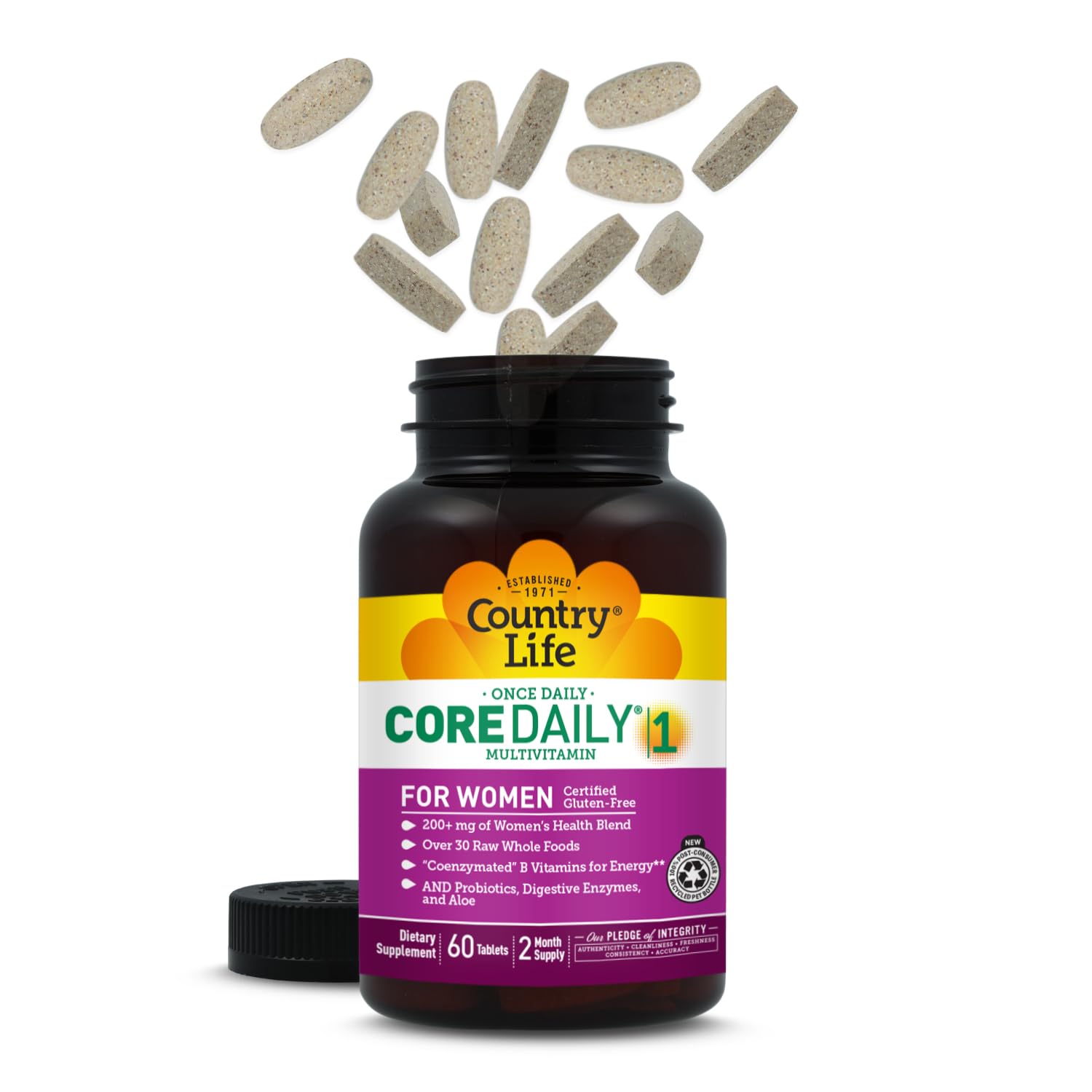 Country Life Women’s Core 1 Daily Multivitamin with Iron, Cranberry, Probiotics, and Digestive Enzymes-Certified Gluten-Free Formula for Energy, Immune Support and Complete Digestive Health,60 Tablets - TrustMedUSA