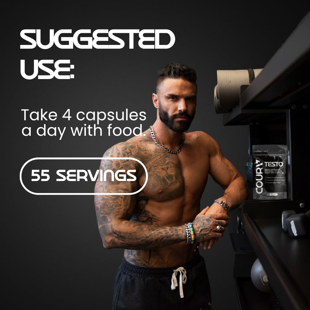 COURA Mens Testo Booster and Multivitamin for Men, 220 Capsules (55 Servings), with Shilajit, Zinc, Magnesium, L-Arginine, and Citrulline, Performance Support - TrustMedUSA