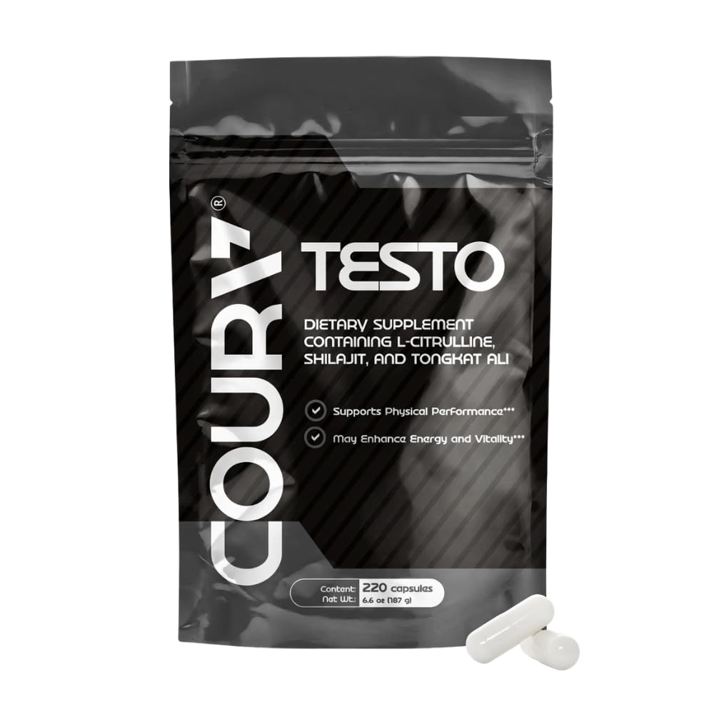 COURA Mens Testo Booster and Multivitamin for Men, 220 Capsules (55 Servings), with Shilajit, Zinc, Magnesium, L-Arginine, and Citrulline, Performance Support - TrustMedUSA