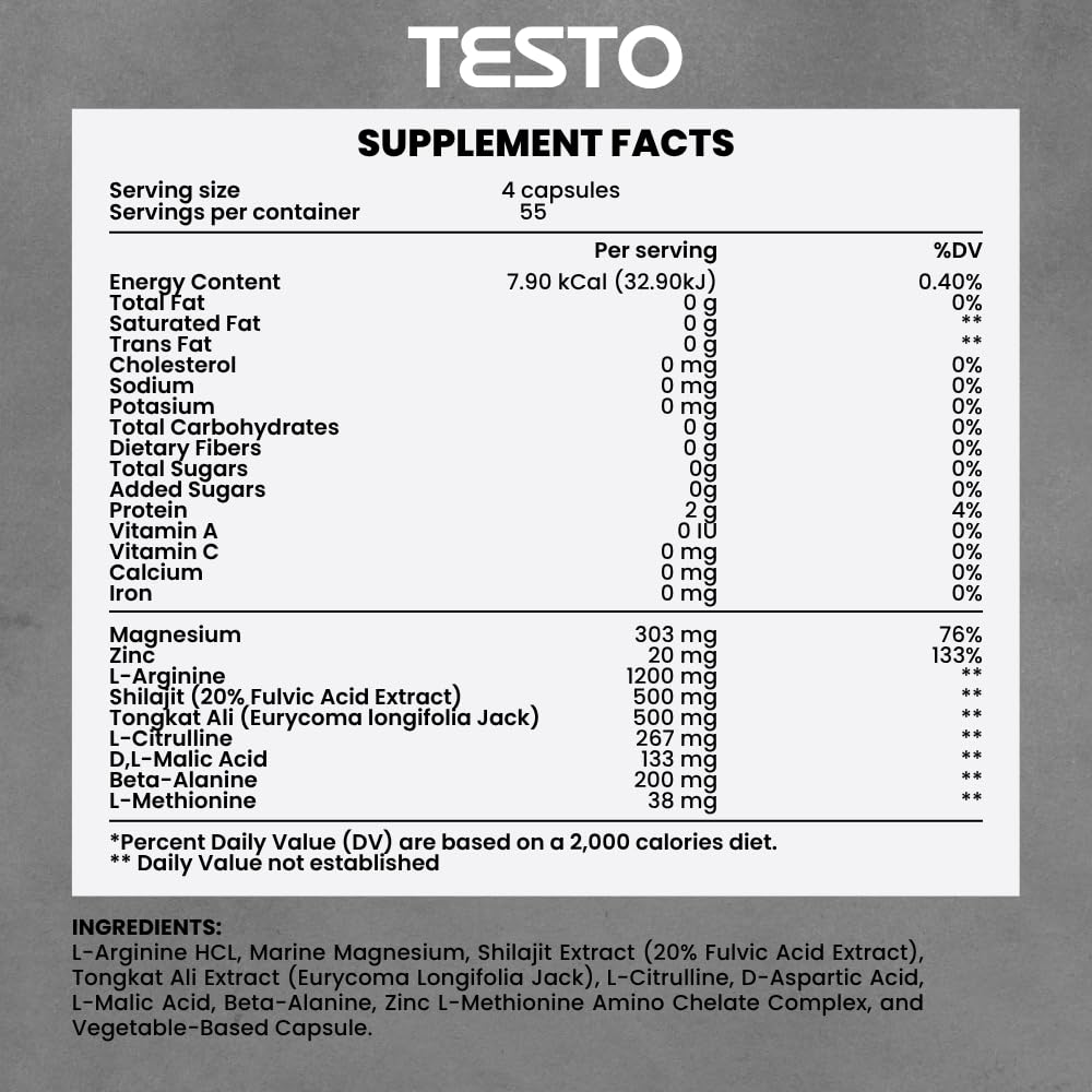 COURA Mens Testo Booster and Multivitamin for Men, 220 Capsules (55 Servings), with Shilajit, Zinc, Magnesium, L-Arginine, and Citrulline, Performance Support - TrustMedUSA