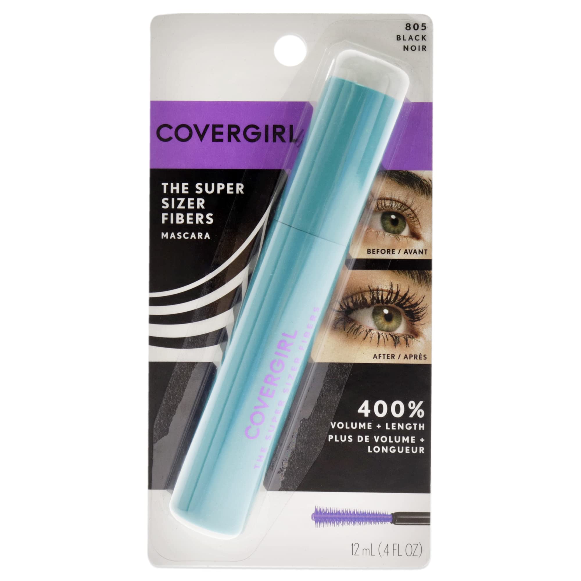 COVERGIRL Super Sizer Fibers Mascara, Black 805, 0.35 Ounce (Packaging May Vary) Volumizing Mascara with Brush - TrustMedUSA