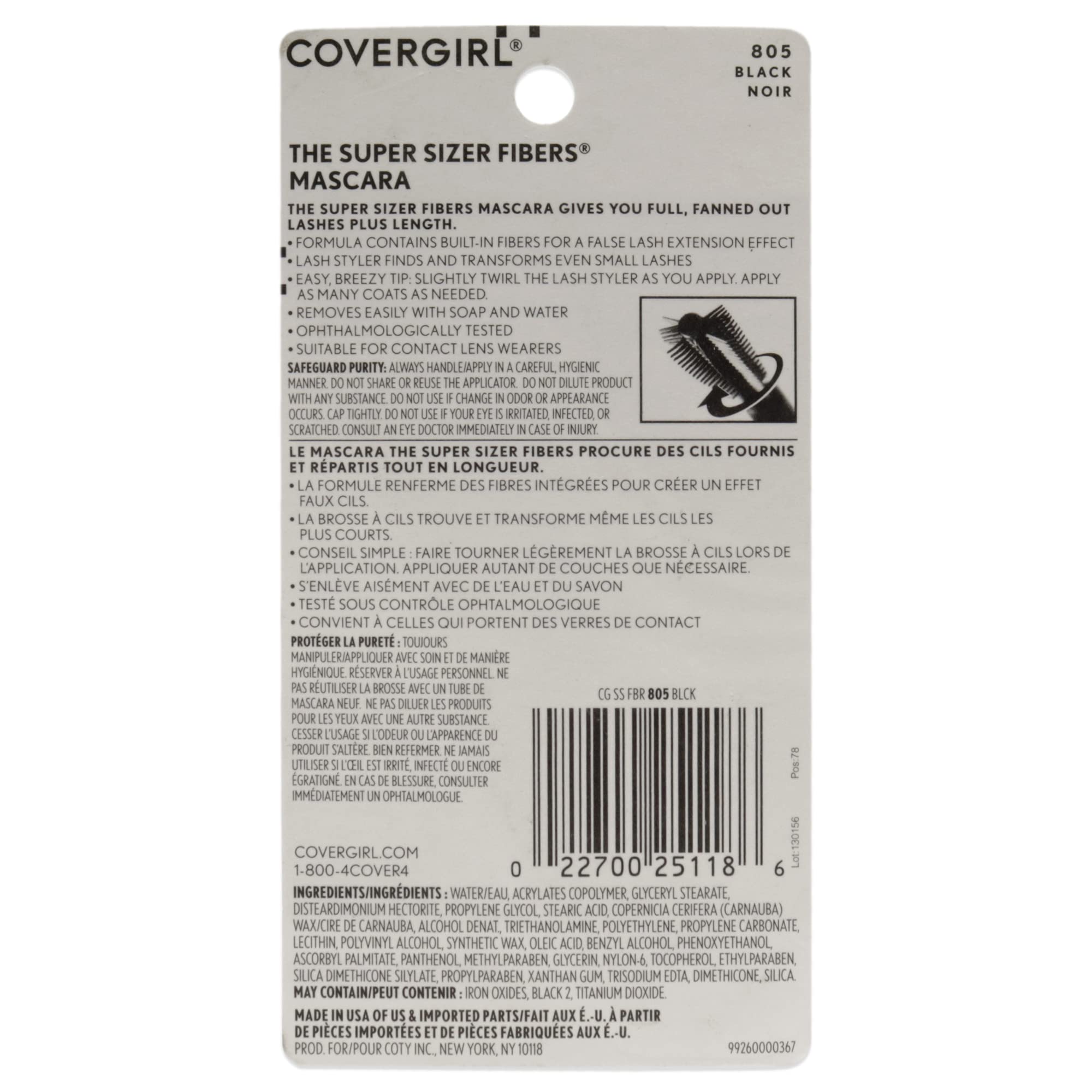 COVERGIRL Super Sizer Fibers Mascara, Black 805, 0.35 Ounce (Packaging May Vary) Volumizing Mascara with Brush - TrustMedUSA