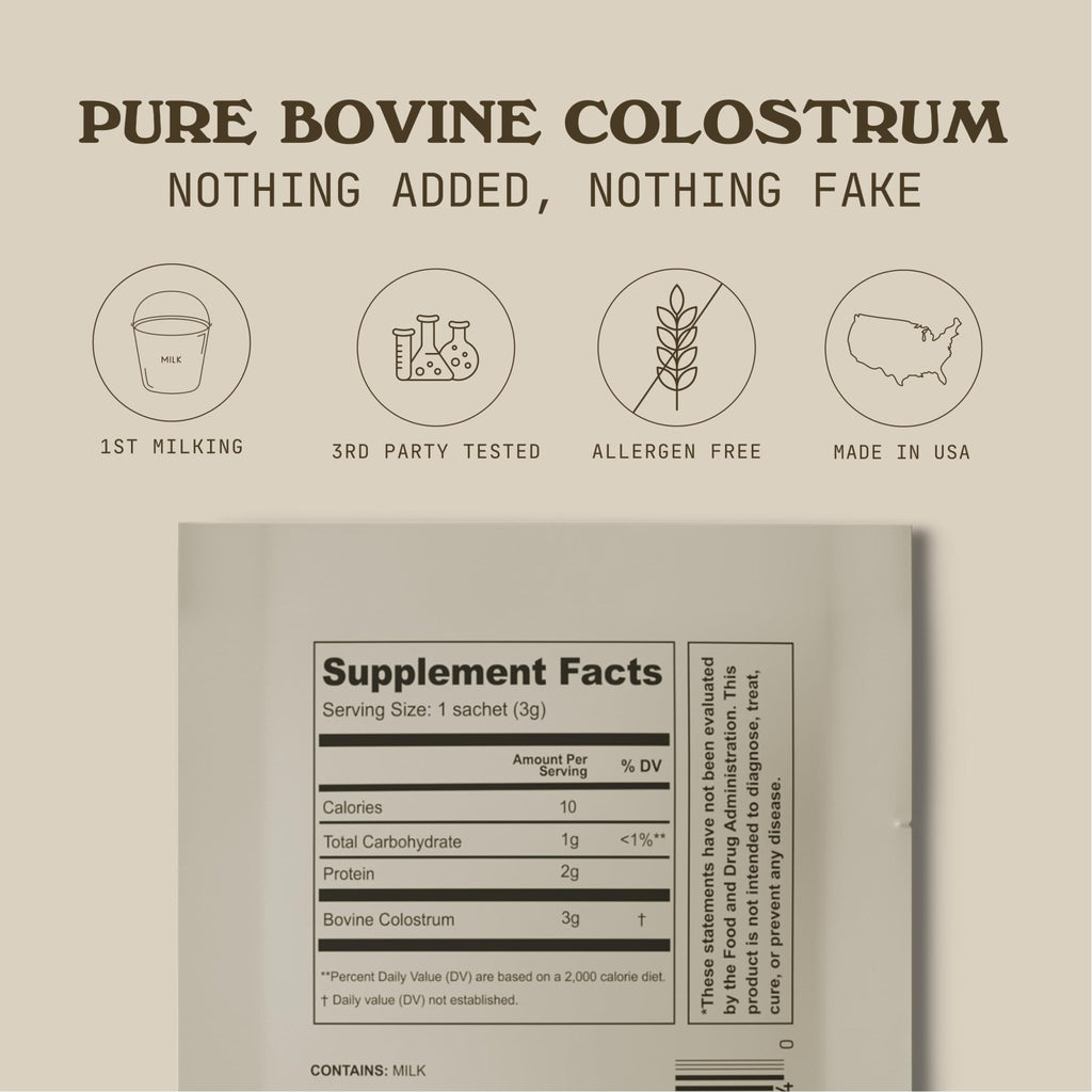 COWBOY COLOSTRUM Powder Travel Packs - Bovine Colostrum Powder - First Day Milking Whole Colostrum - Grass Fed Colostrum Supplement for Gut Health, Immunity, Skin & Hair (Unflavored, 30 Servings) - TrustMedUSA