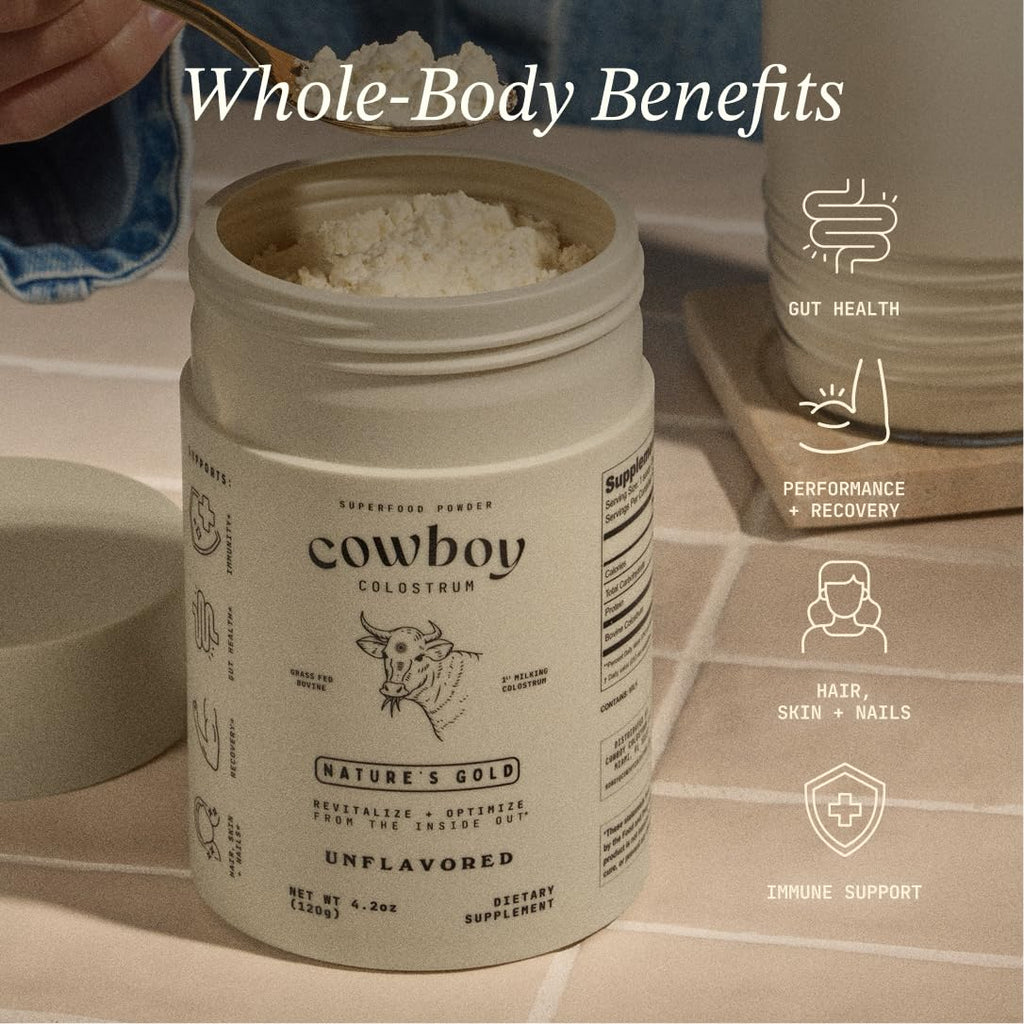 Cowboy - The Exclusive 1st Milking, Whole, Grass Fed Colostrum Supplement for Full Body Health - Bovine Colostrum Powder Packed w/Bioactive Nutrients - Sugar Free (Unflavored, 40 Servings) - TrustMedUSA