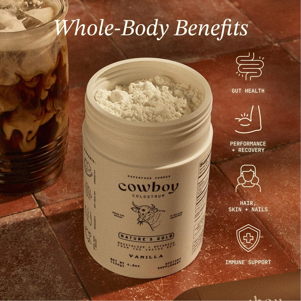 Cowboy - The Exclusive 1st Milking, Whole, Grass Fed Colostrum Supplement for Full Body Health - Bovine Colostrum Powder Packed w/Bioactive Nutrients - Sugar Free (Vanilla, 40 Servings) - TrustMedUSA