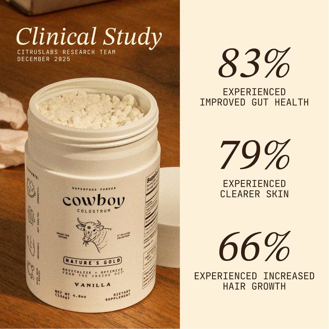 Cowboy - The Exclusive 1st Milking, Whole, Grass Fed Colostrum Supplement for Full Body Health - Bovine Colostrum Powder Packed w/Bioactive Nutrients - Sugar Free (Vanilla, 40 Servings) - TrustMedUSA