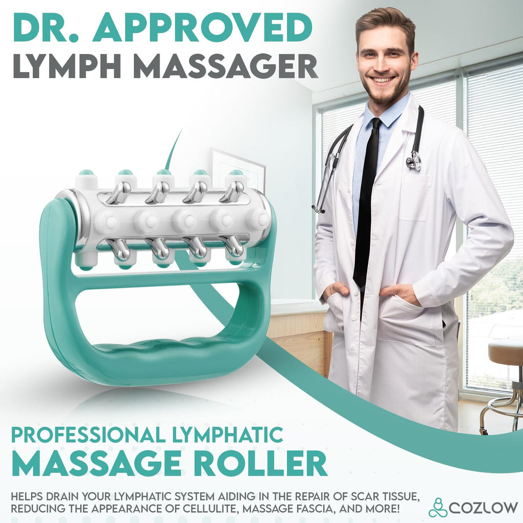 COZLOW - MyoRelease Lymphatic Drainage Massager - Green - Handheld Fascia Release + Scar Tissue Massage Roller for Shoulder, Neck, Belly, Thigh, Leg, Back, Glutes - Helps Reduce Cellulite Appearance - Maple Wellness Supplements