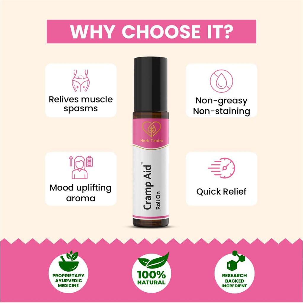 Cramp Aid Roll On for Menstrual Cramps | Instant Period Pain Relief | | Natural & Ayurvedic Alternative to hot Bags | Fits in Pocket - TrustMedUSA