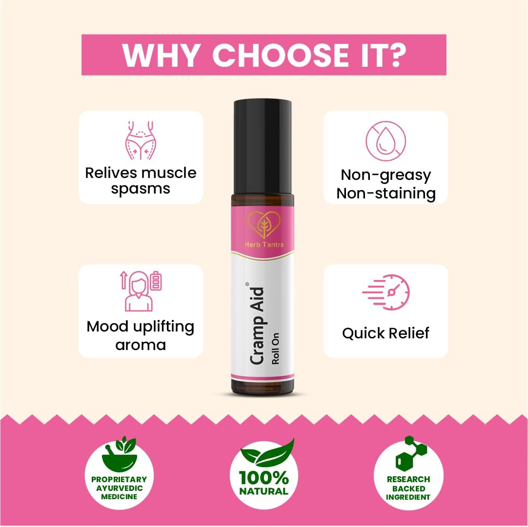 Cramp Aid Roll On for Menstrual Cramps | Instant Period Pain Relief | | Natural & Ayurvedic Alternative to hot Bags | Fits in Pocket - TrustMedUSA