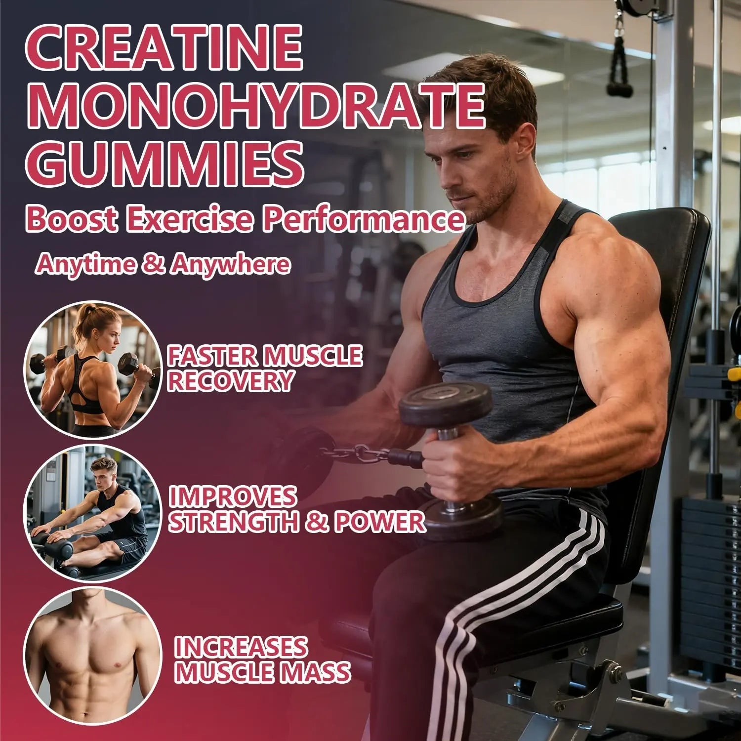 Crasye Creatine Gummies Complex 8000mg for Men and Women Creatine Monohydrate Gummy with BCAA Taurine for Muscle Strength and Energy Boost Sugar - TrustMedUSA