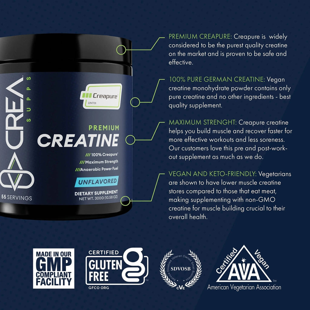 CREA SUPPS Premium Creapure Creatine Monohydrate Powder | Pure, Vegan, Keto - TrustMedUSA