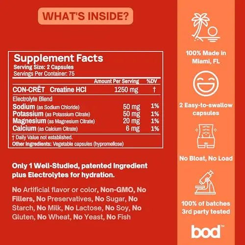 Creatine HCL Pills - Muscle Growth, Endurance, No Bloat, No Load, Not Flavored - TrustMedUSA