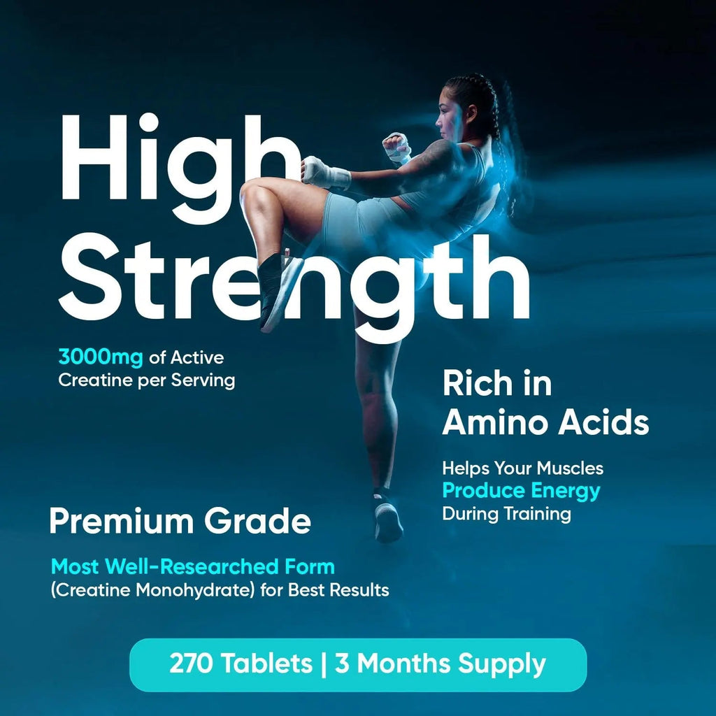 Creatine Monohydrate 3000mg - 270 Tablets - Gym Energy Supplement for Men & Women - TrustMedUSA