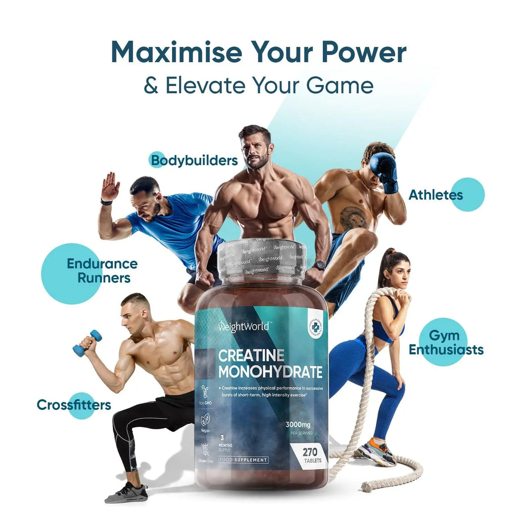 Creatine Monohydrate 3000mg - 270 Tablets - Gym Energy Supplement for Men & Women - TrustMedUSA